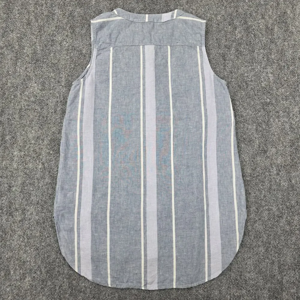 Ellen Tracy Shirt Womens Small Blue Striped Linen Sleeveless Button Summer Top - Picture 3 of 16